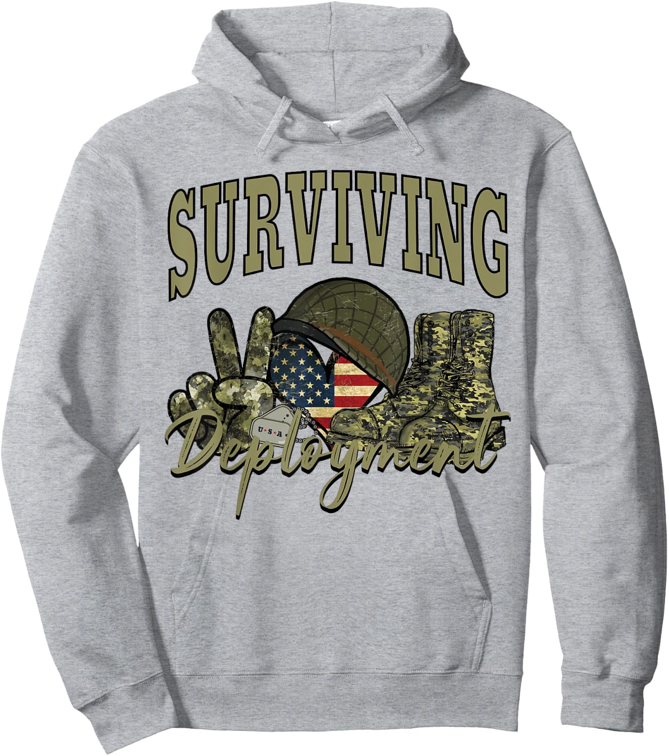 Surviving Deployment Red Friday Military US Flag Army Family Hoodie - Hoodie | Ash
