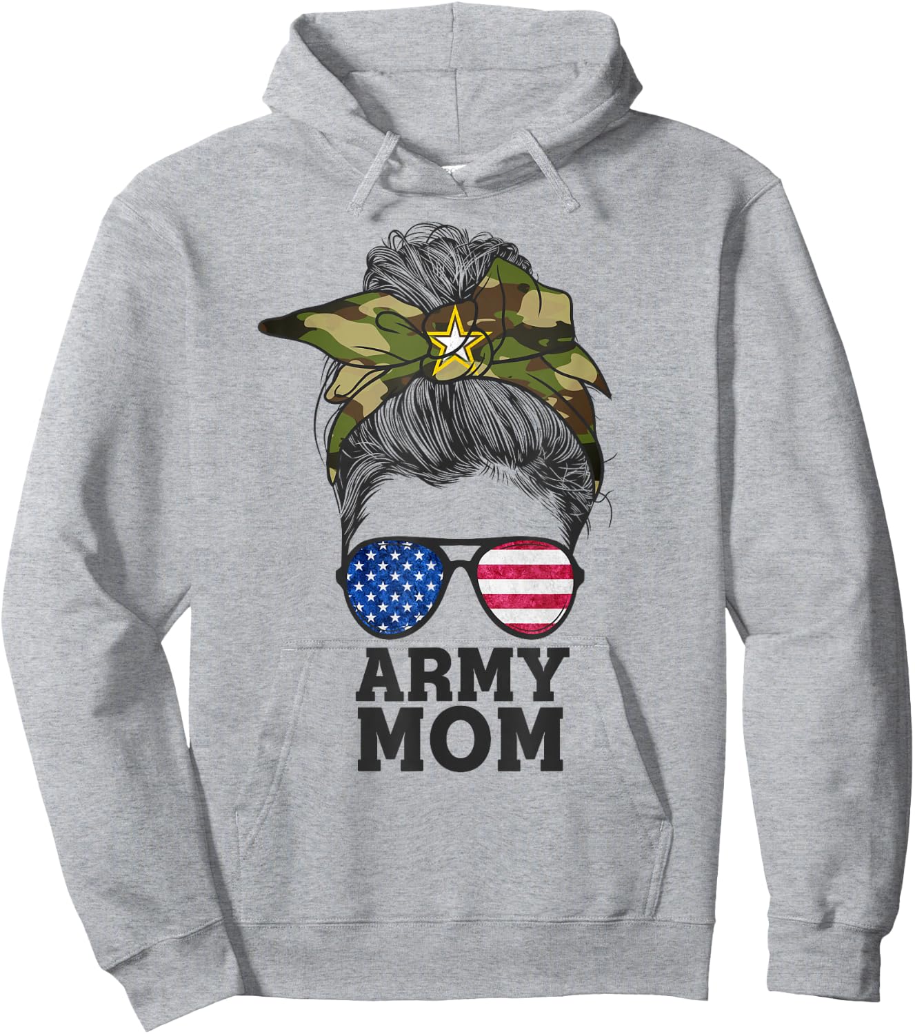 Funny Army Mom Messy Bun Hair Glasses Hoodie - Hoodie | Ash