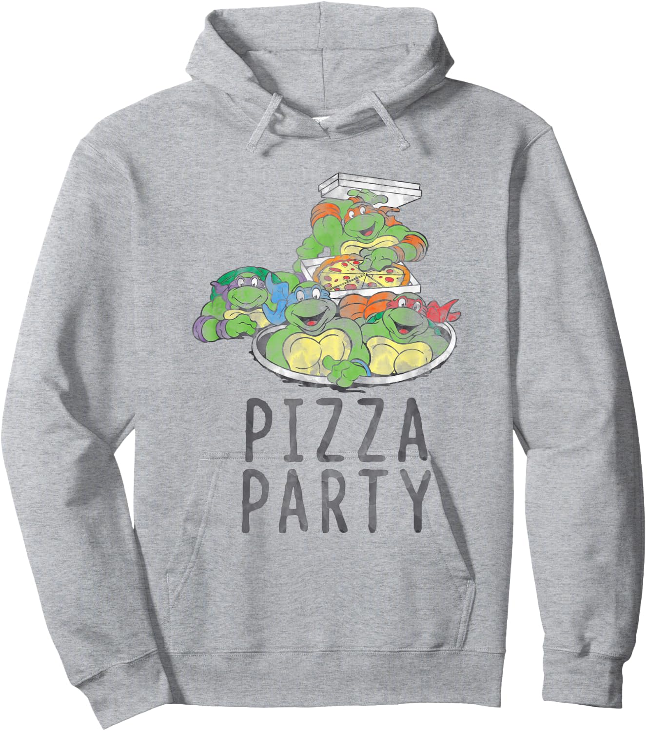 Teenage Mutant Ninja Turtles Vintage Pizza Party Group Hoodie - Hoodie | Ash