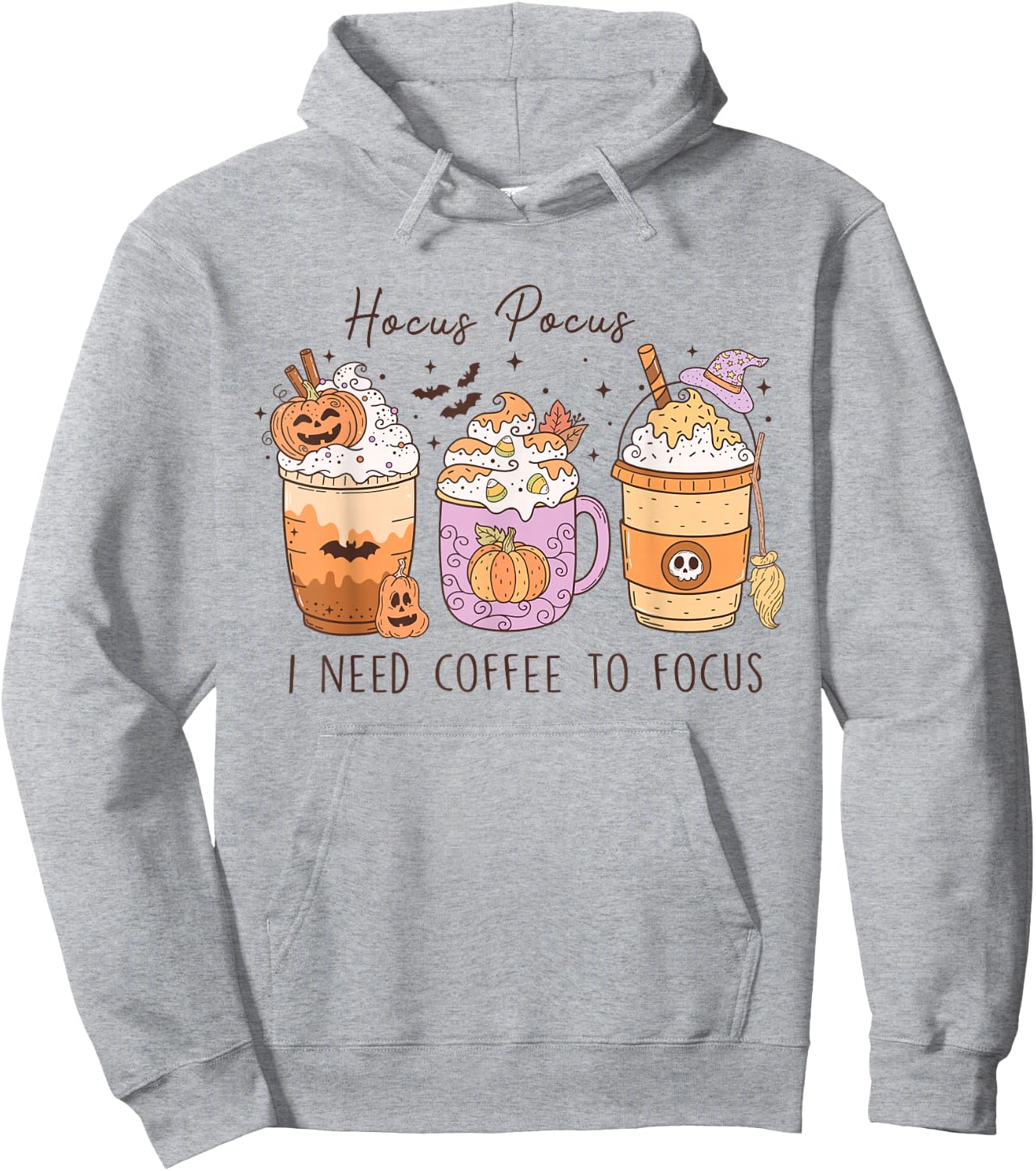 Hocus Pocus I Need Coffee To Focus Vintage Halloween Hoodie - Hoodie | Ash
