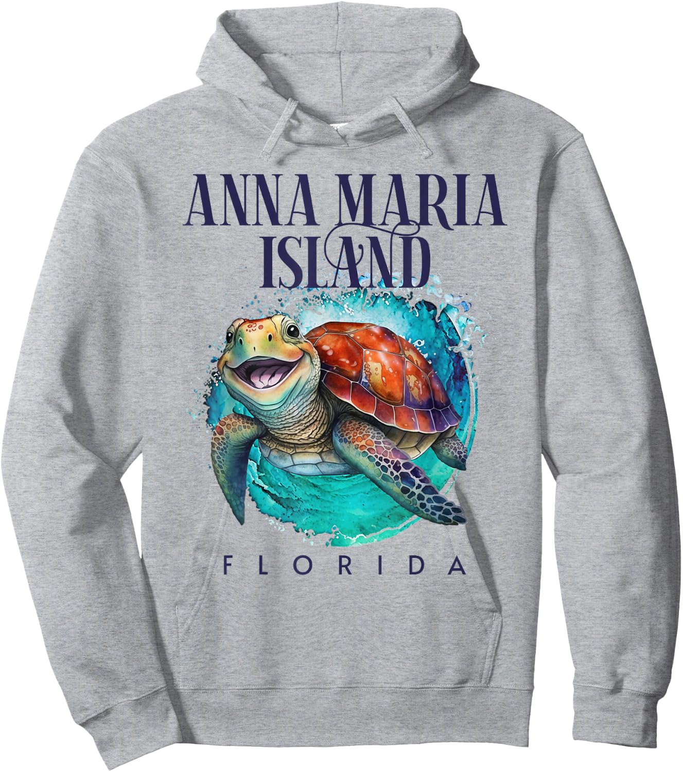 Anna Maria Island Florida Watercolor Happy Sea Turtle Hoodie - Hoodie | Ash