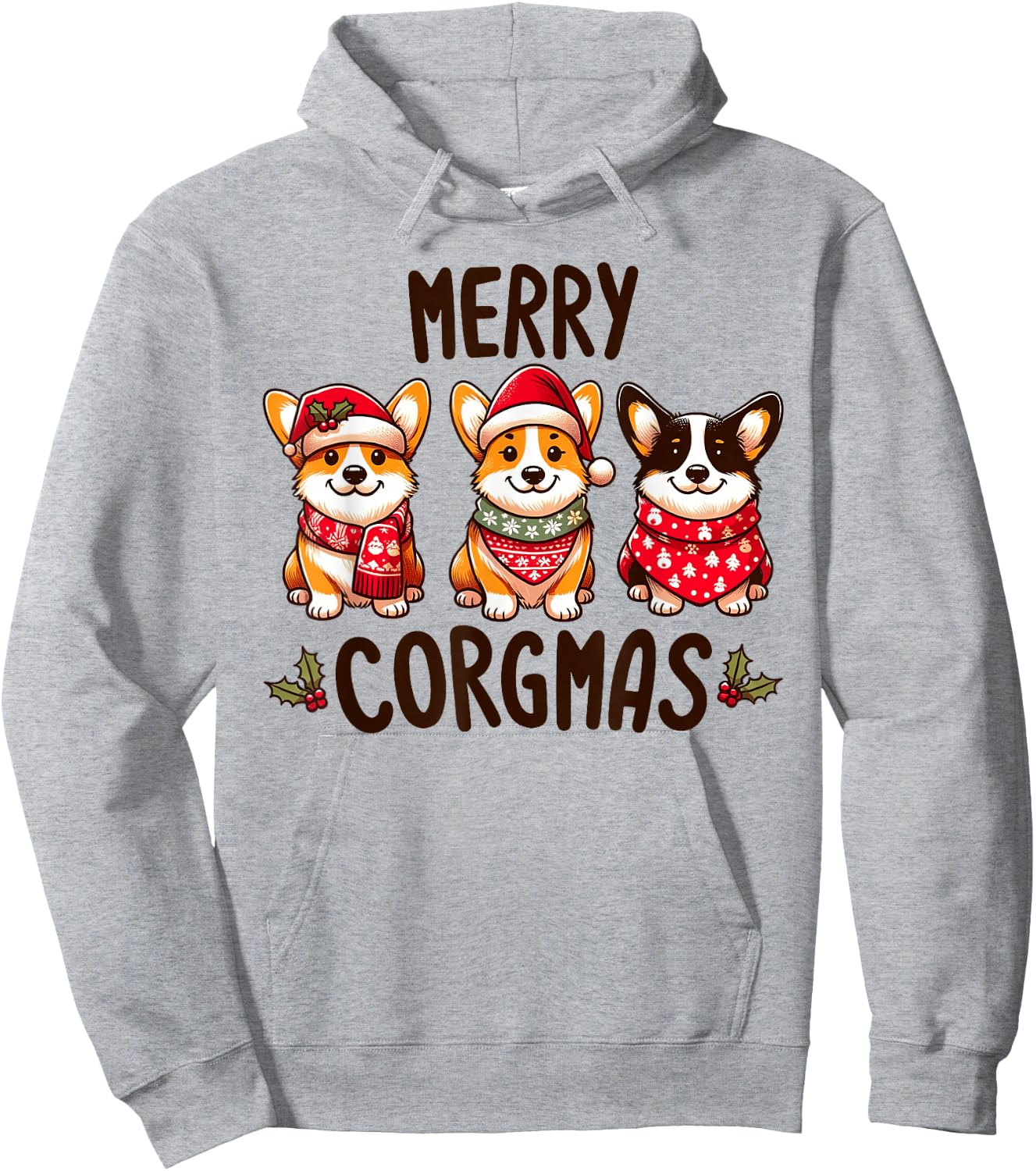 Merry Corgmas Santa Hat Christmas Corgi Dog Mom Dad Owner Hoodie - Hoodie | Ash