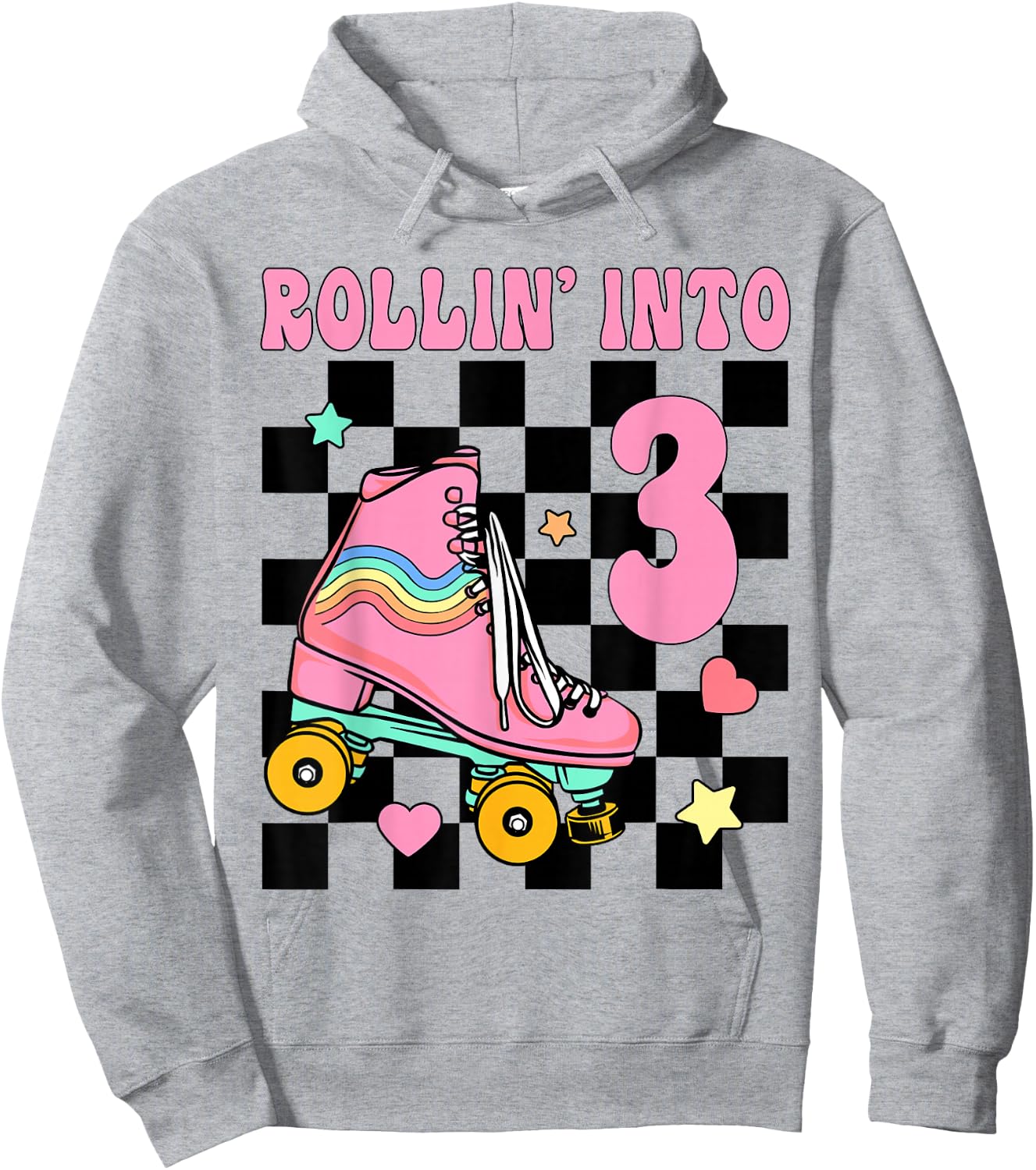 Rolling Into 3 Years Old Roller Skating Girl 3rd Birthday Hoodie - Hoodie | Ash