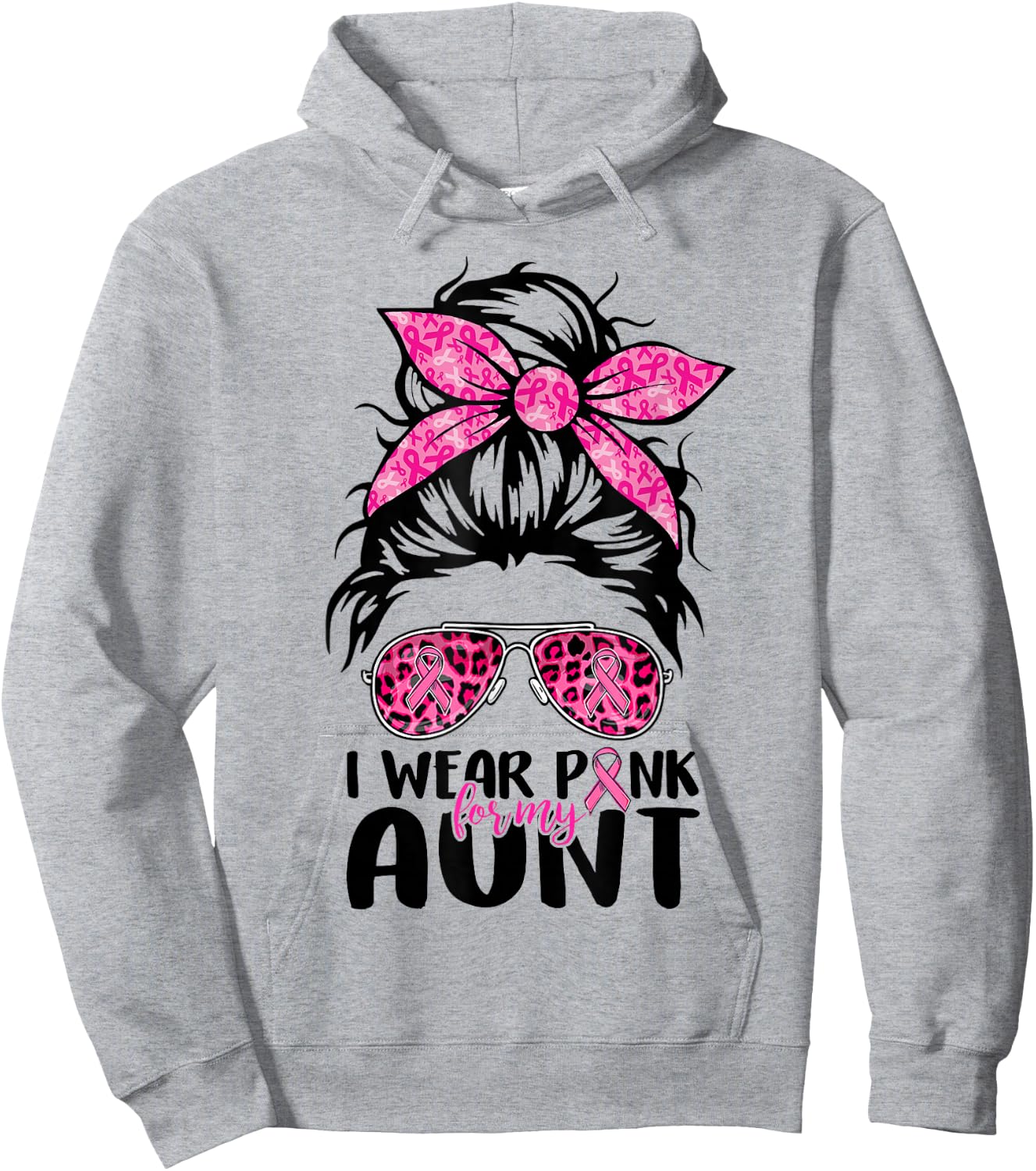 I Wear Pink For My Aunt Messy Bun Breast Cancer Support Hoodie - Hoodie | Ash