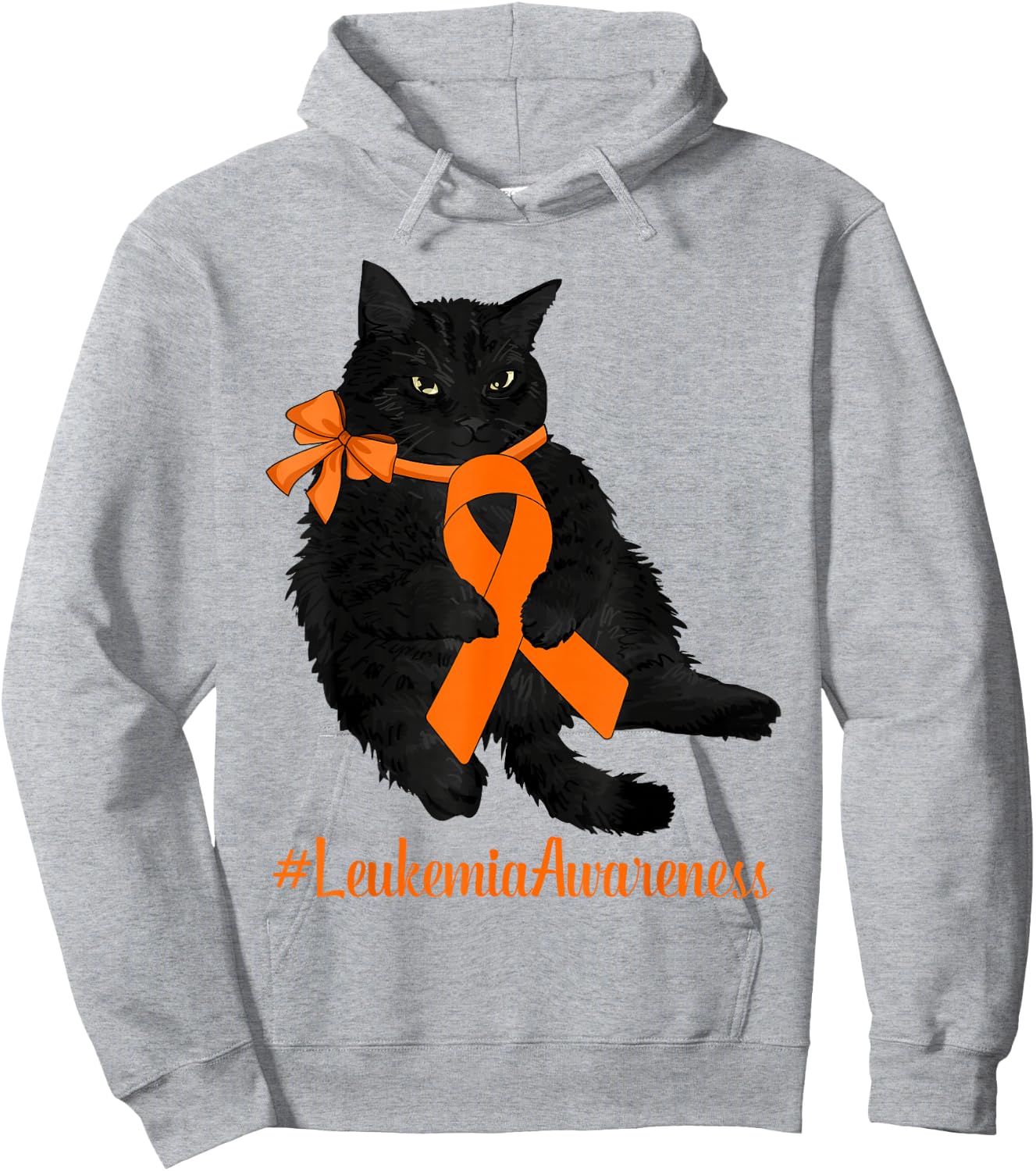 Leukemia Awareness Warrior Fighter Black Cat Orange Ribbon Women Kids Hoodie - Hoodie | Ash