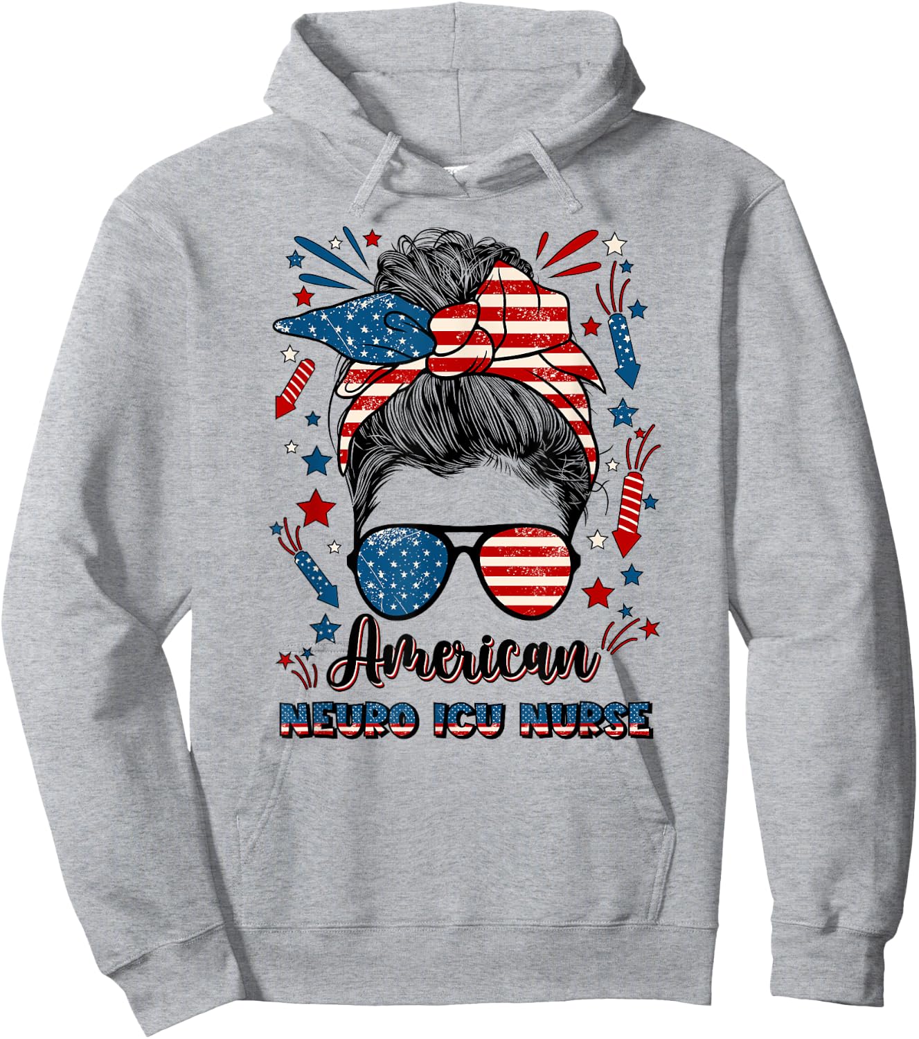 4th Of July Neuro ICU Nurse American Flag Neuro ICU Nursing Men Hoodie - Hoodie | Ash