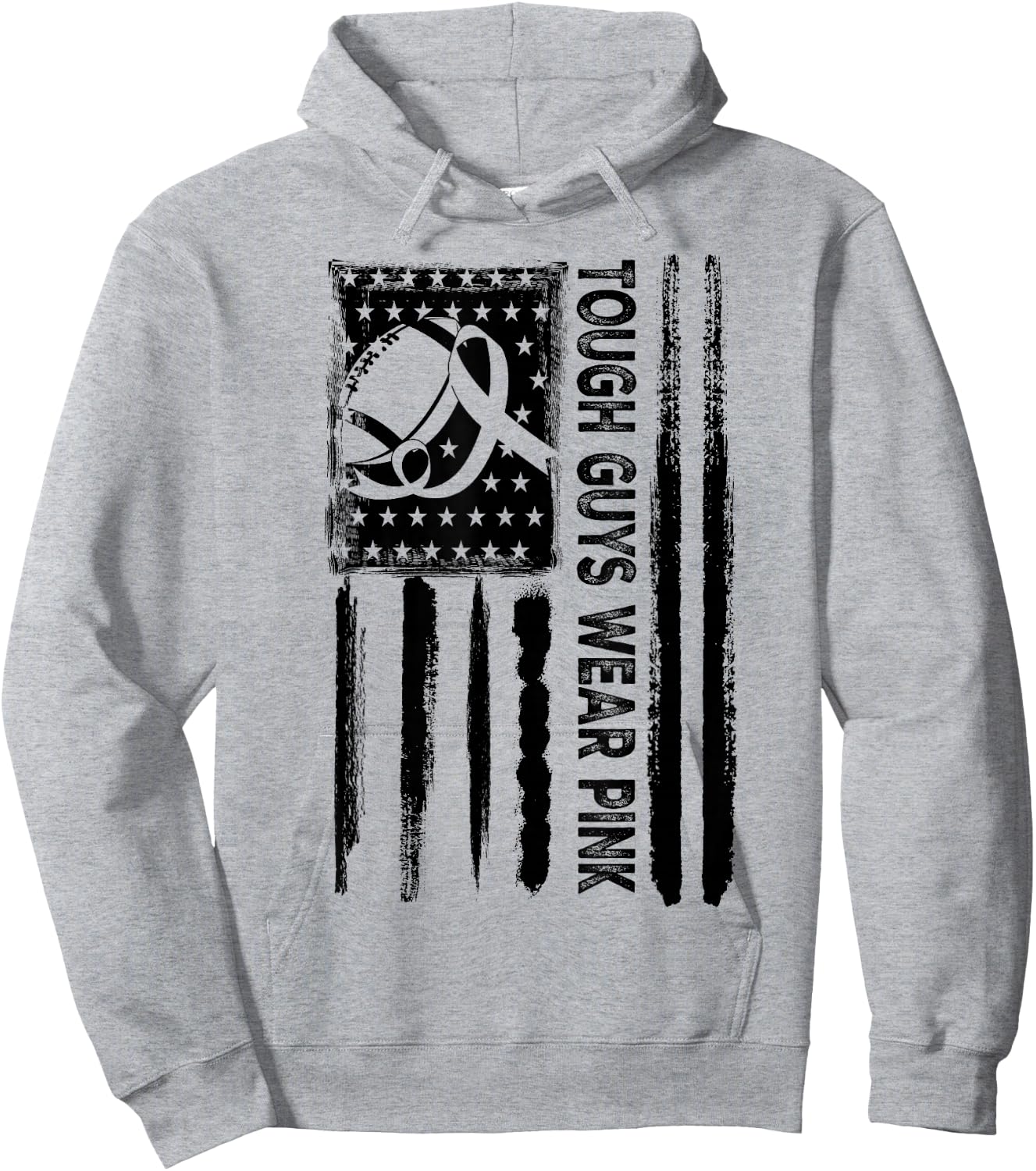 Tough Guys Wear Pink Breast Cancer Football American Flag Hoodie - Hoodie | Ash