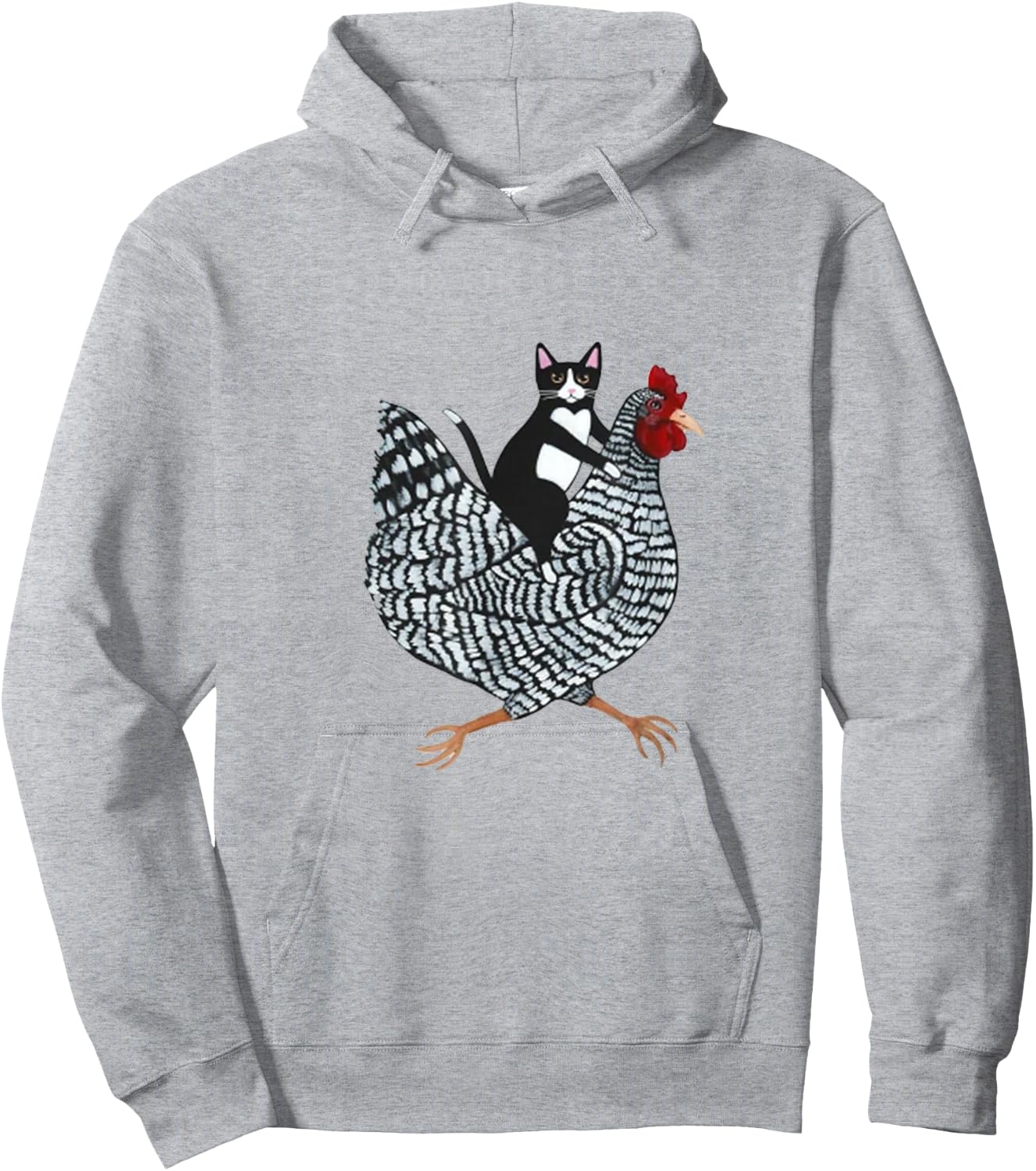 Cat on a Chicken - -Adults, Black, Medium, Short Sleeve, Animal Print, Classic Fit Hoodie - Hoodie | Ash