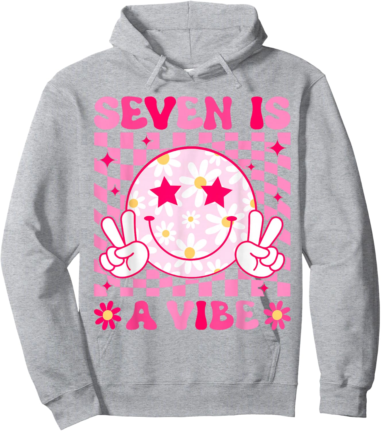 Seven Is A Vibe Birthday Groovy 7 Year Old Girl 7th Birthday Hoodie - Hoodie | Ash