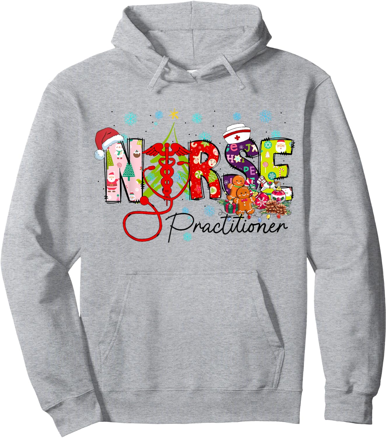 Women Christmas Nurse Practitioner Nurse Crew Stethoscope Hoodie - Hoodie | Ash