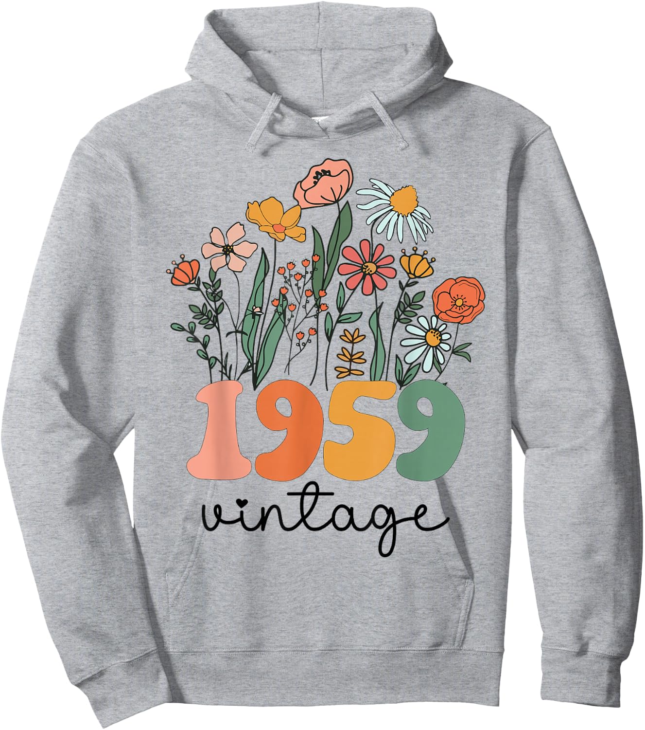 66 Years Old Vintage 1959 66th Women Birthday Wildflower Hoodie - Hoodie | Ash