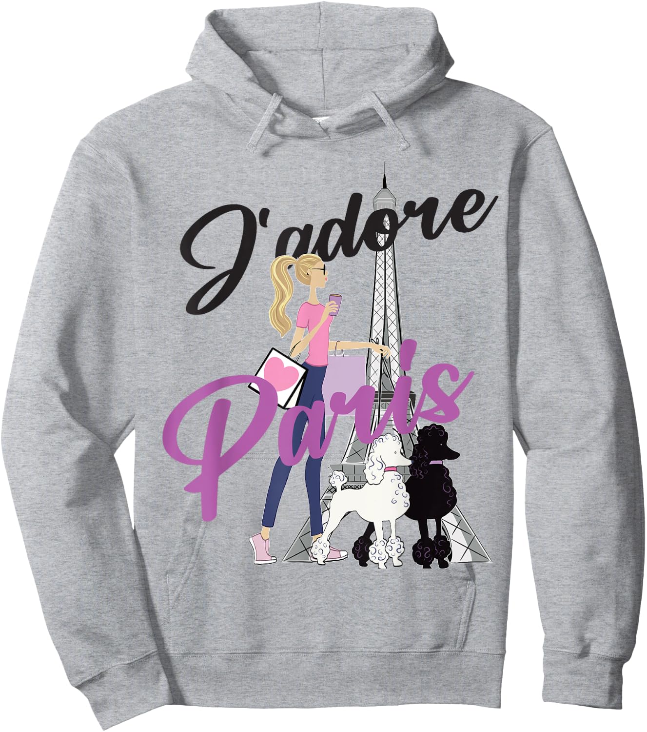I Love Paris, Woman Walking Poodles By Eiffel Tower Hoodie - Hoodie | Ash