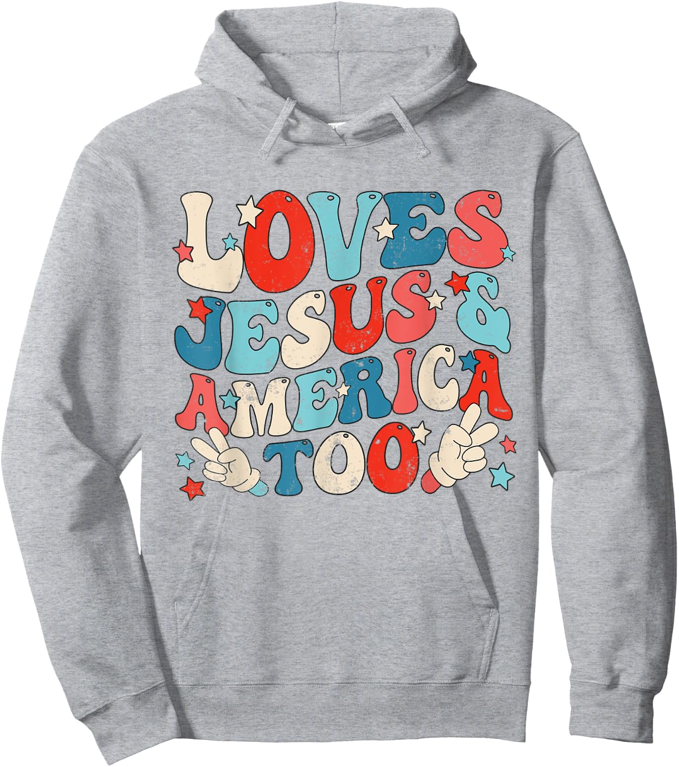 Loves Jesus and America Too Groovy 4th of July God Christian Hoodie - Hoodie | Ash