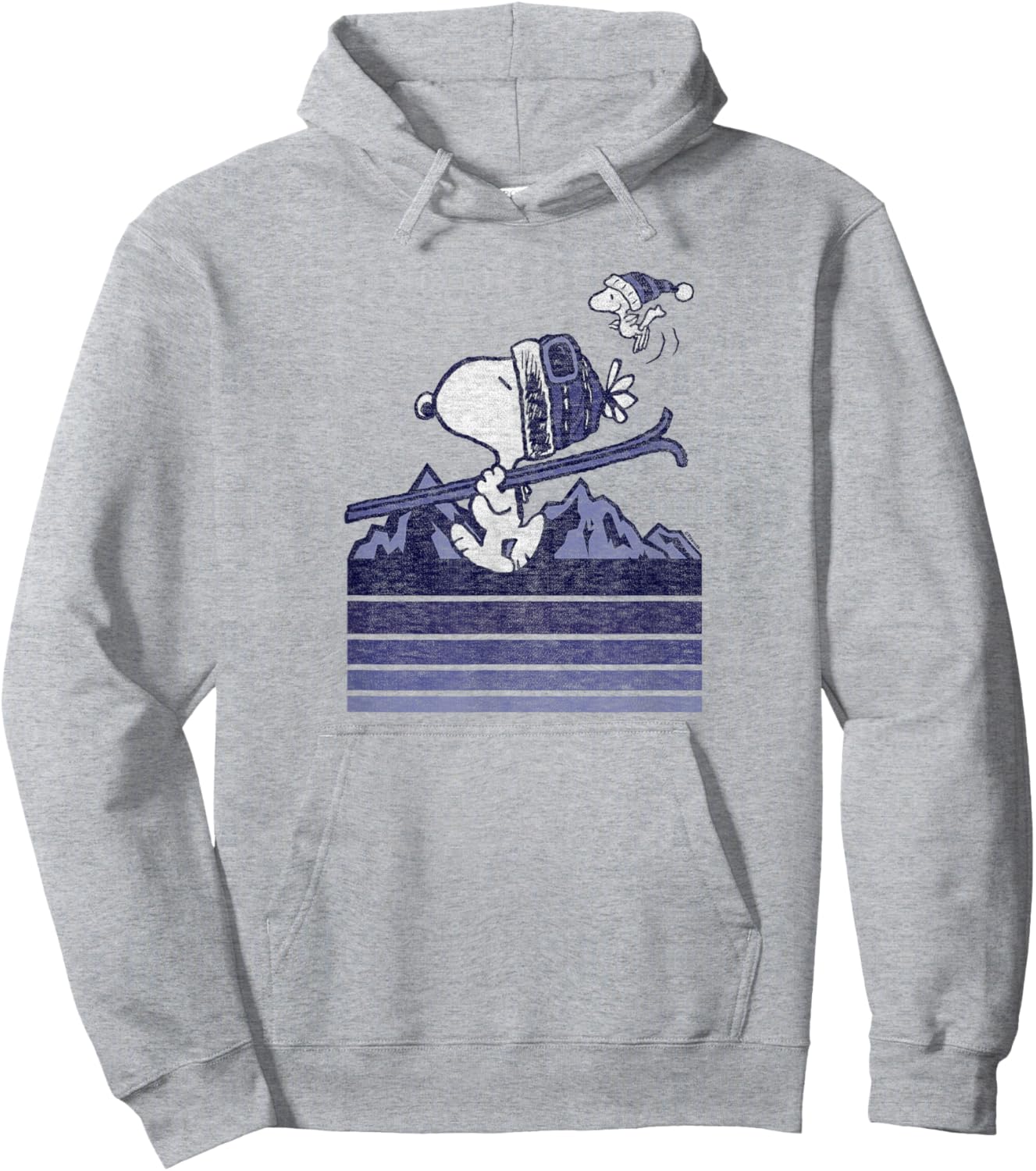 Peanuts - Snoopy Woodstock Ski Stripes Hoodie - Hoodie | Ash
