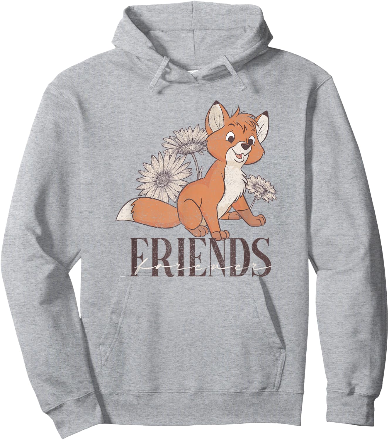 Disney The Fox and The Hound Fox Friends Forever Floral Logo Hoodie - Hoodie | Ash