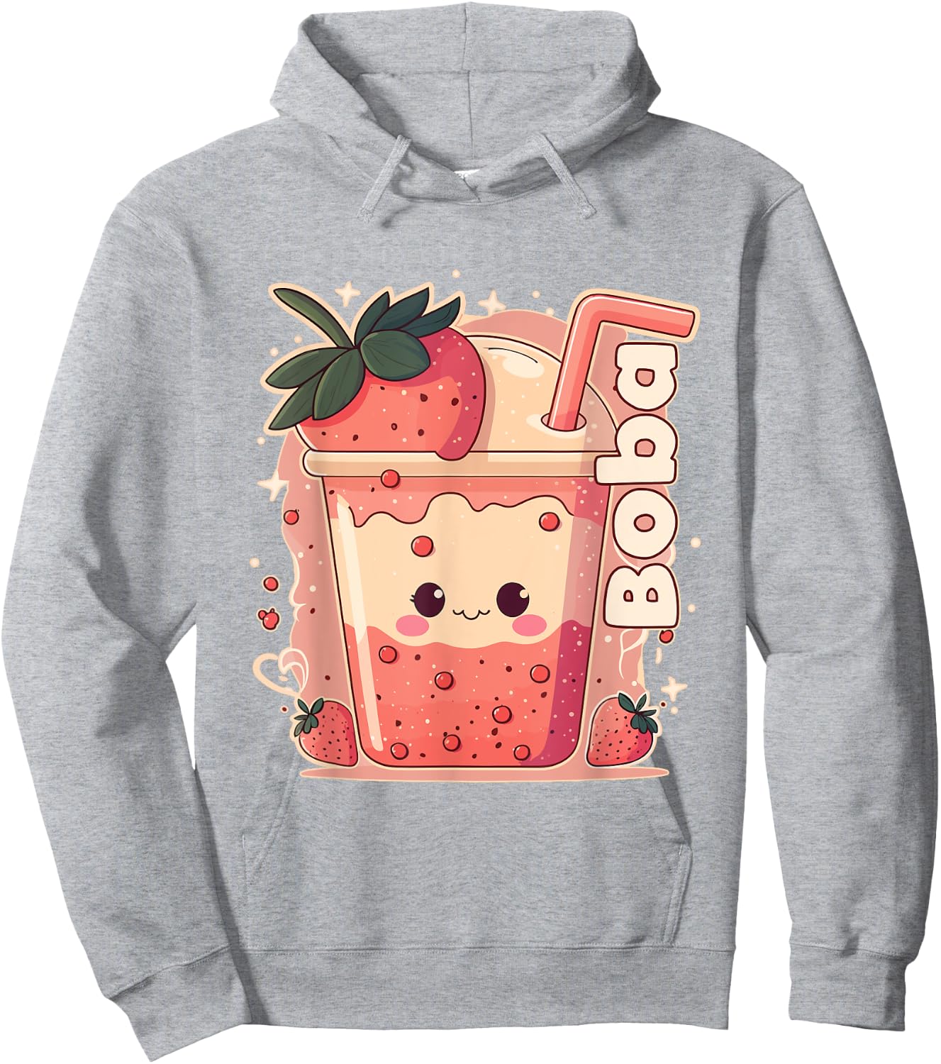 Strawberry Boba Anime Bubble Tea Neko Girls Kawaii Teen Hoodie - Hoodie | Ash