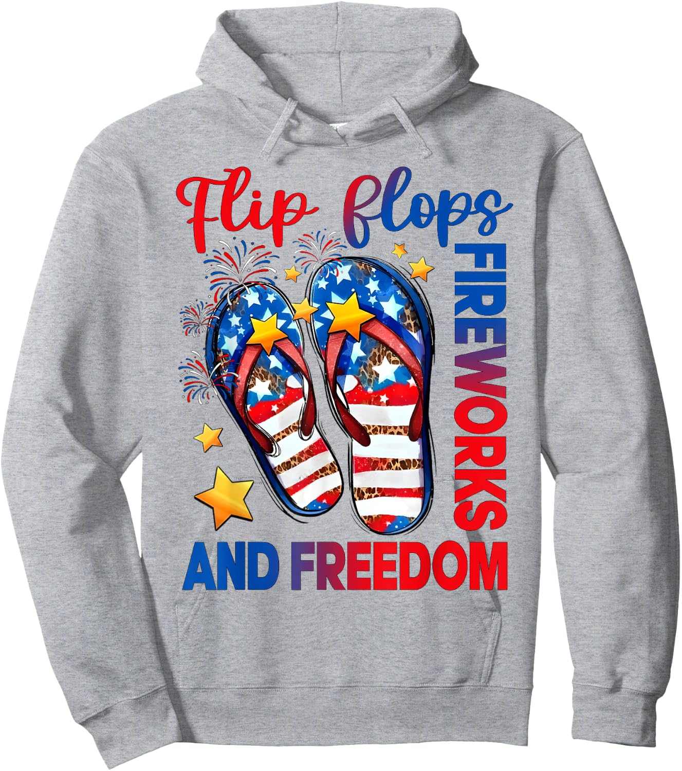 Retro Flip Flops Fireworks & Freedom American Flag Summer Women Kids Men Hoodie - Hoodie | Ash
