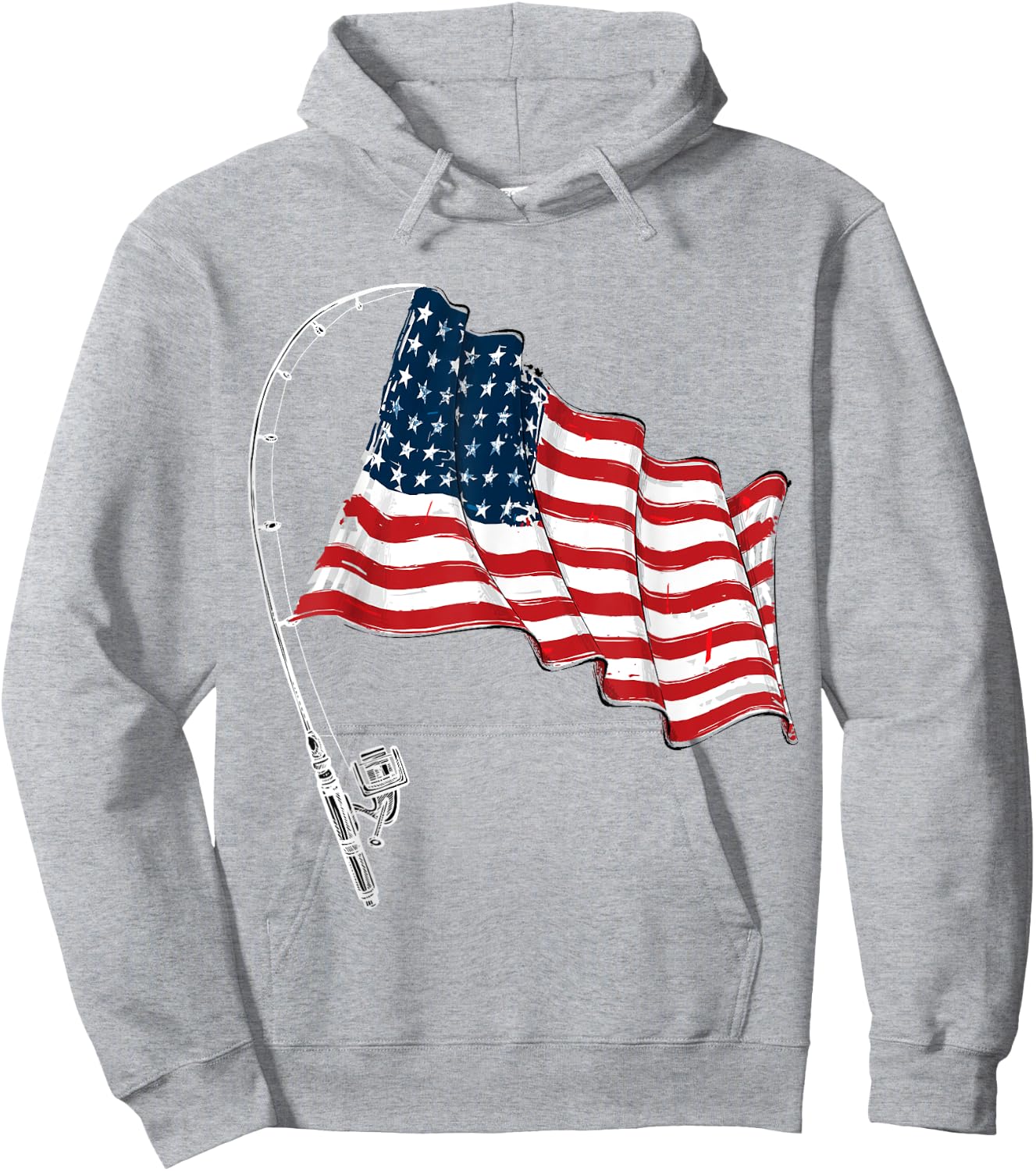 Fishing Rod American Flag Fisherman Patriotic 4th Of July Hoodie - Hoodie | Ash