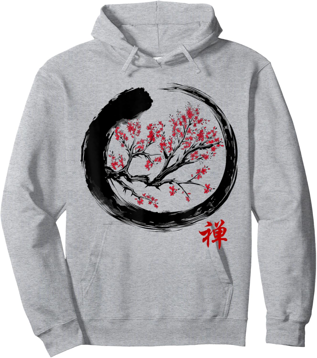 Japanese Calligraphy - Zen Buddhist Enso Circle Meditation Hoodie - Hoodie | Ash