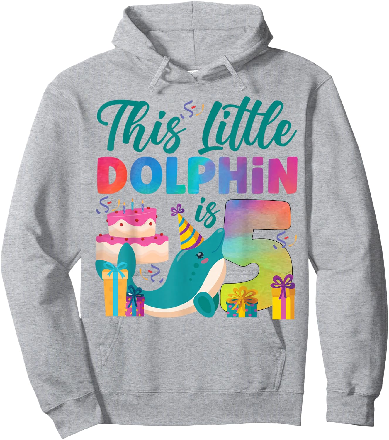 Dolphin 5th Birthday Watercolor This Little Dolphin Is 5 Hoodie - Hoodie | Ash