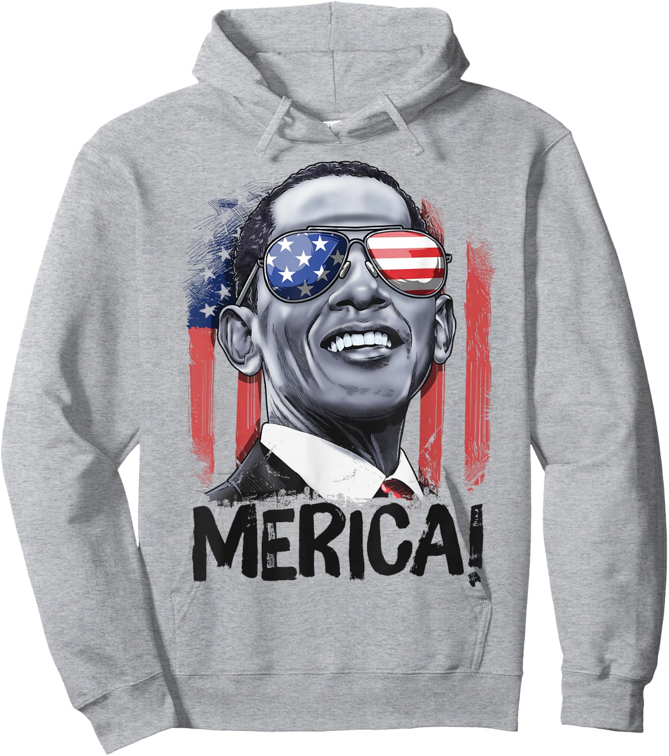 Barack Obama 4th Of July Merica Men Women USA American Flag Hoodie - Hoodie | Ash