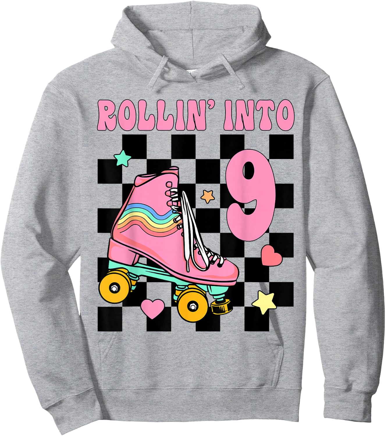 Rolling Into 9 Years Old Roller Skating Girl 9th Birthday Hoodie - Hoodie | Ash