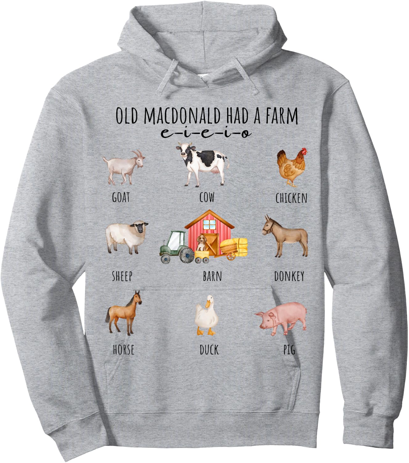 Toddler Kids Old MacDonald Had a Farm E-I-E-I-O Nursery Song Hoodie - Hoodie | Ash