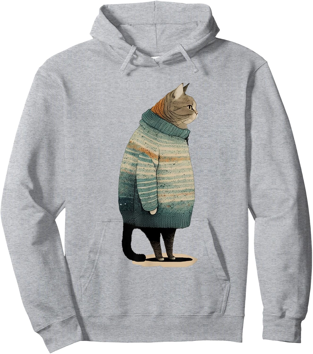 Cat Wearing a Sweater Funny Pet Fat Gray Cat Winter Hoodie - Hoodie | Ash