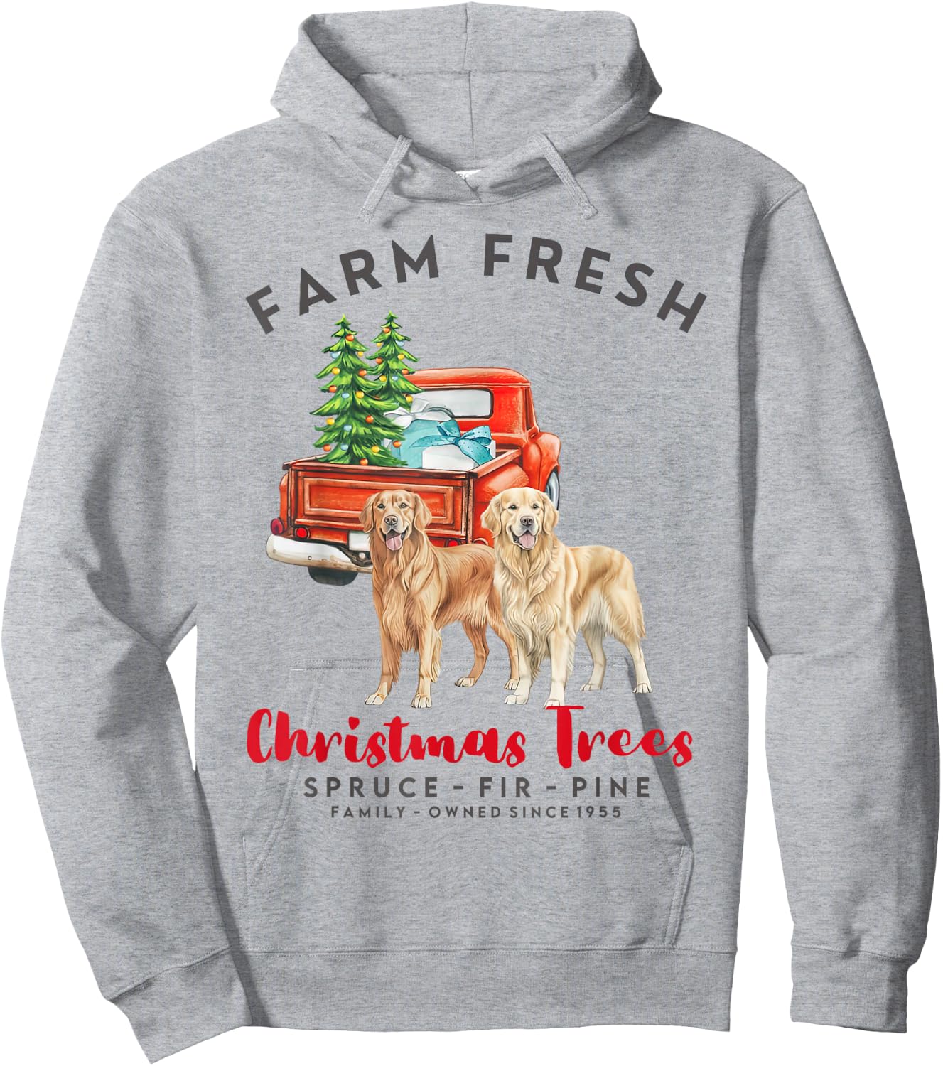 Golden Retriever Christmas Farm Fresh Christmas Trees Hoodie - Hoodie | Ash