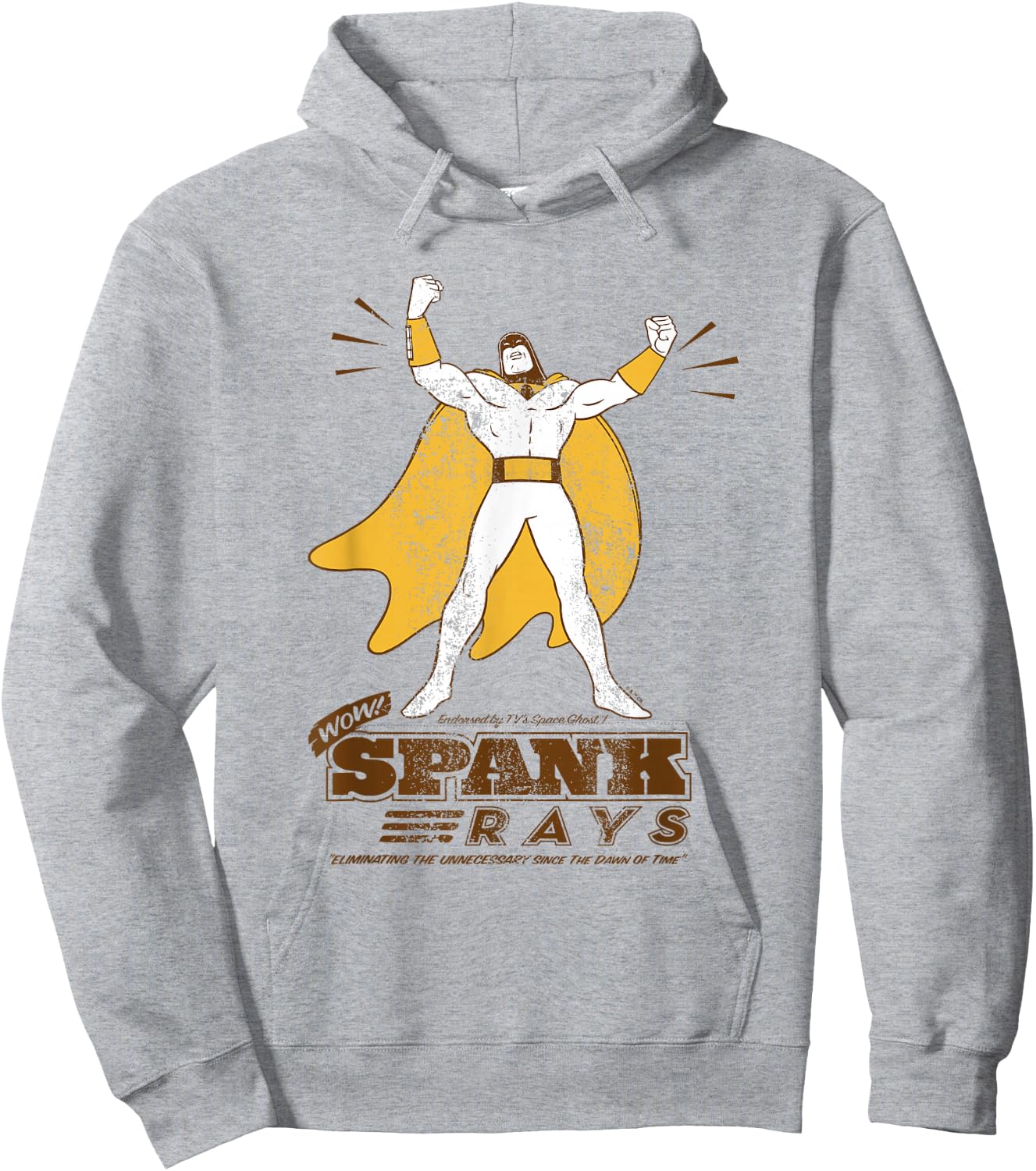 Space Ghost Vintage Spank Rays Distressed Superhero Pose Hoodie - Hoodie | Ash