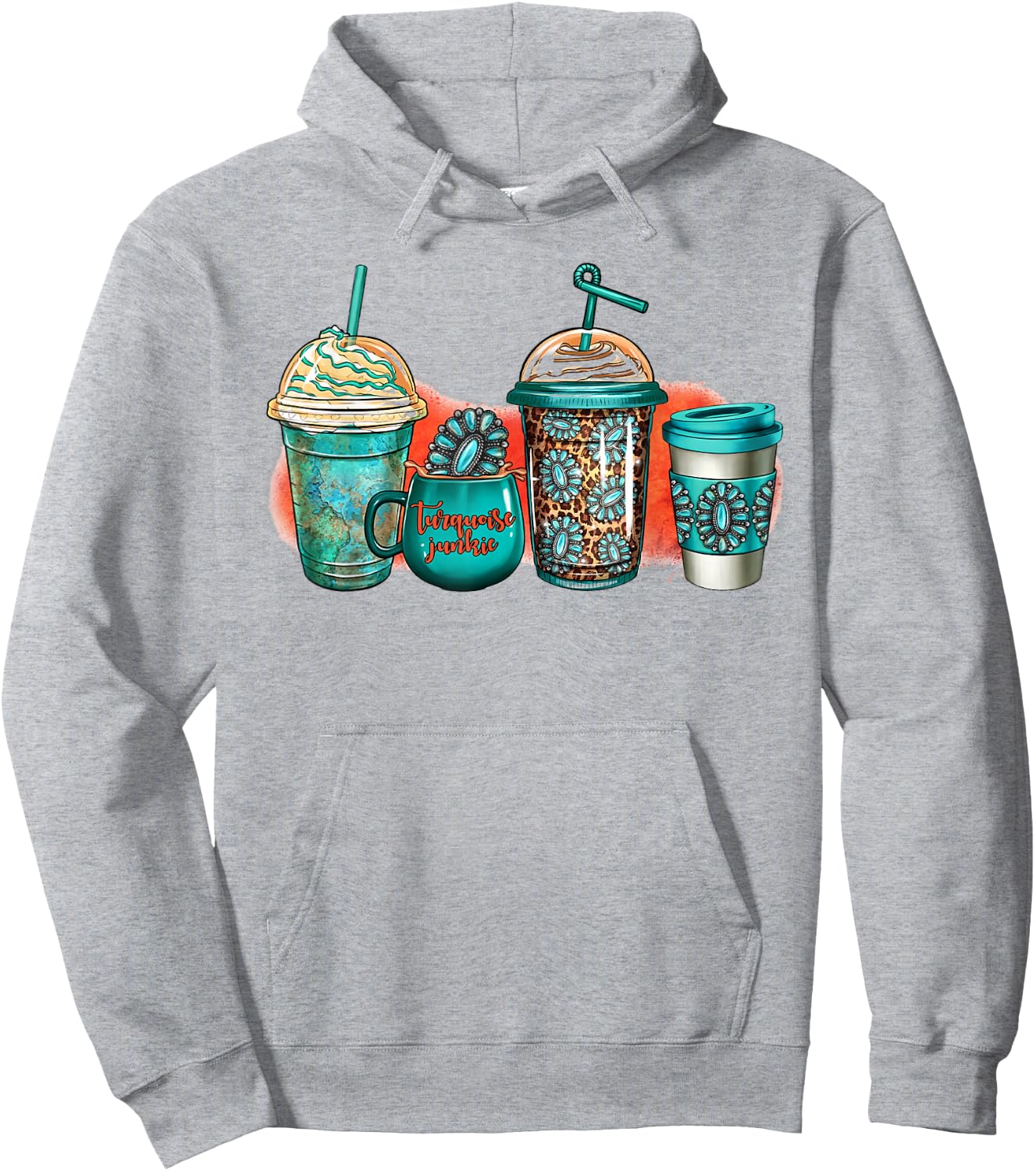 Turquoise Junkie Coffee Cups Western Gemstone Rodeo Coffee Hoodie - Hoodie | Ash