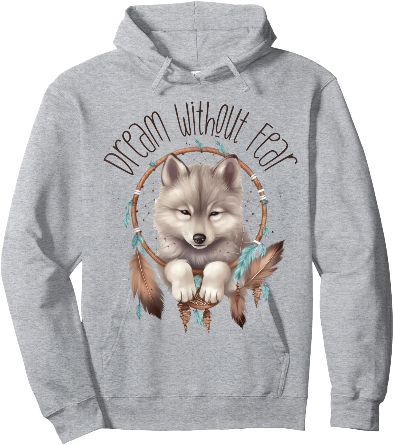 Vintage Western Dreamcatcher Wolf Graphic Design Wolf Women Hoodie - Hoodie | Ash