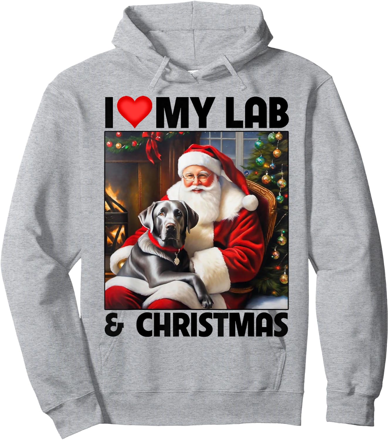 I Love My Silver Lab Retriever and Christmas Santa Clause Hoodie - Hoodie | Ash