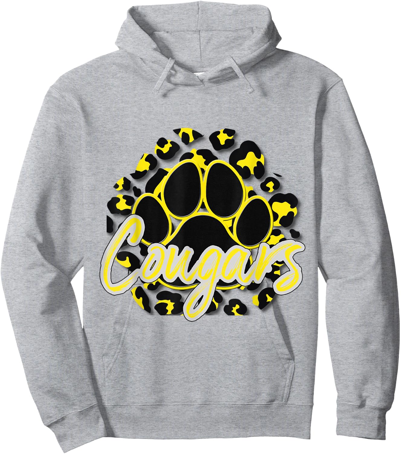 Cougar Yellow Black Cheetah School Sports Fan Team Spirit Hoodie - Hoodie | Ash