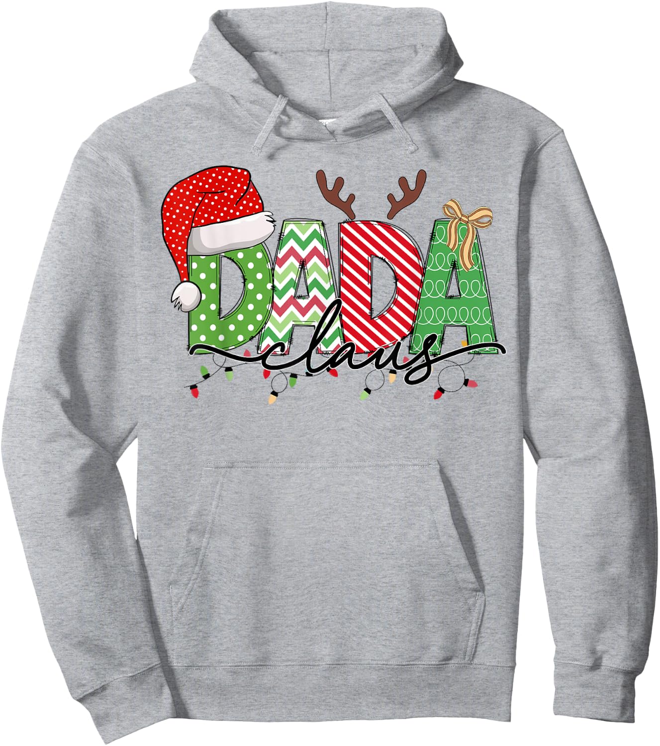 Dada Claus Christmas Lights Pajama Family Matching Outfit Hoodie - Hoodie | Ash