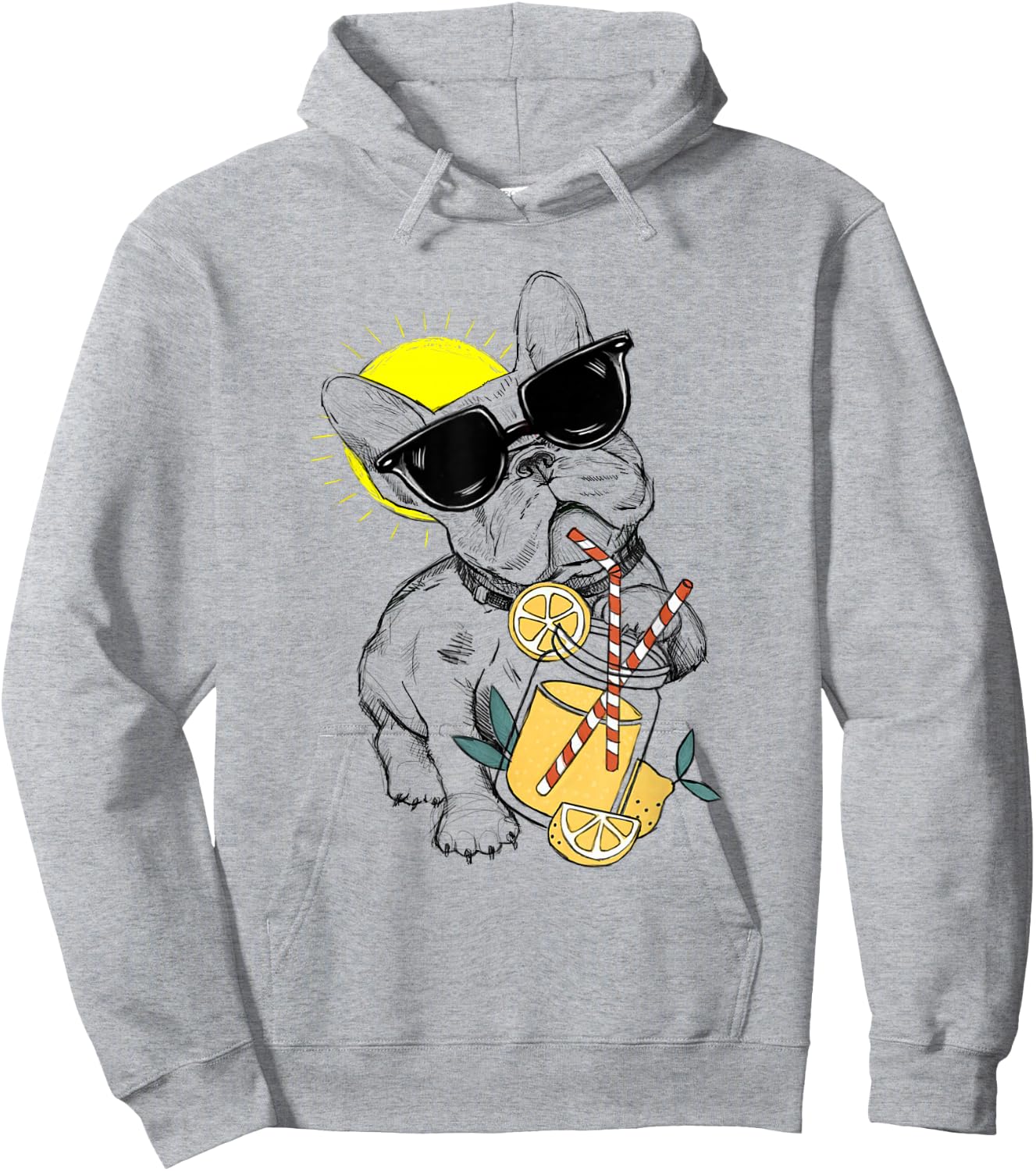 Funny French Bulldog Glasses Summer Lemonade Gift Women Kids Hoodie - Hoodie | Ash