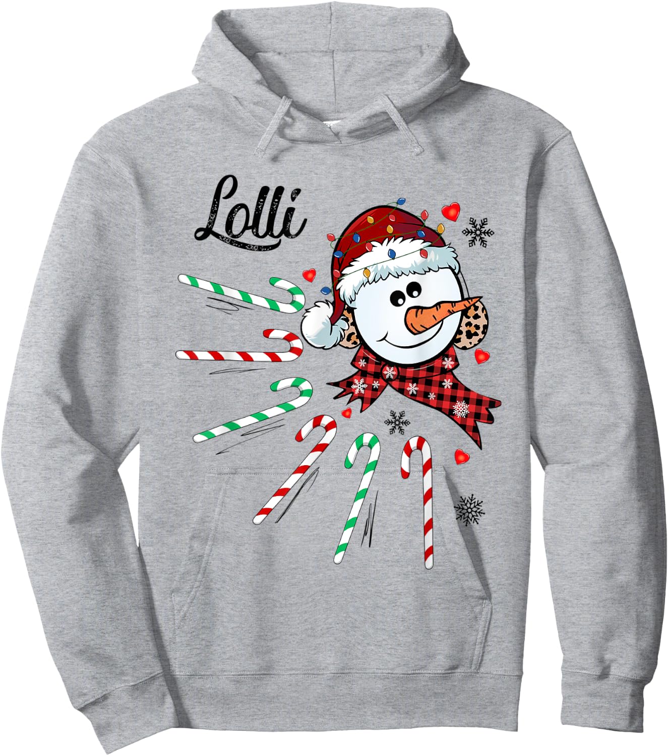 Lolli Snowman Candy Cane Christmas Xmas Funny Hoodie - Hoodie | Ash