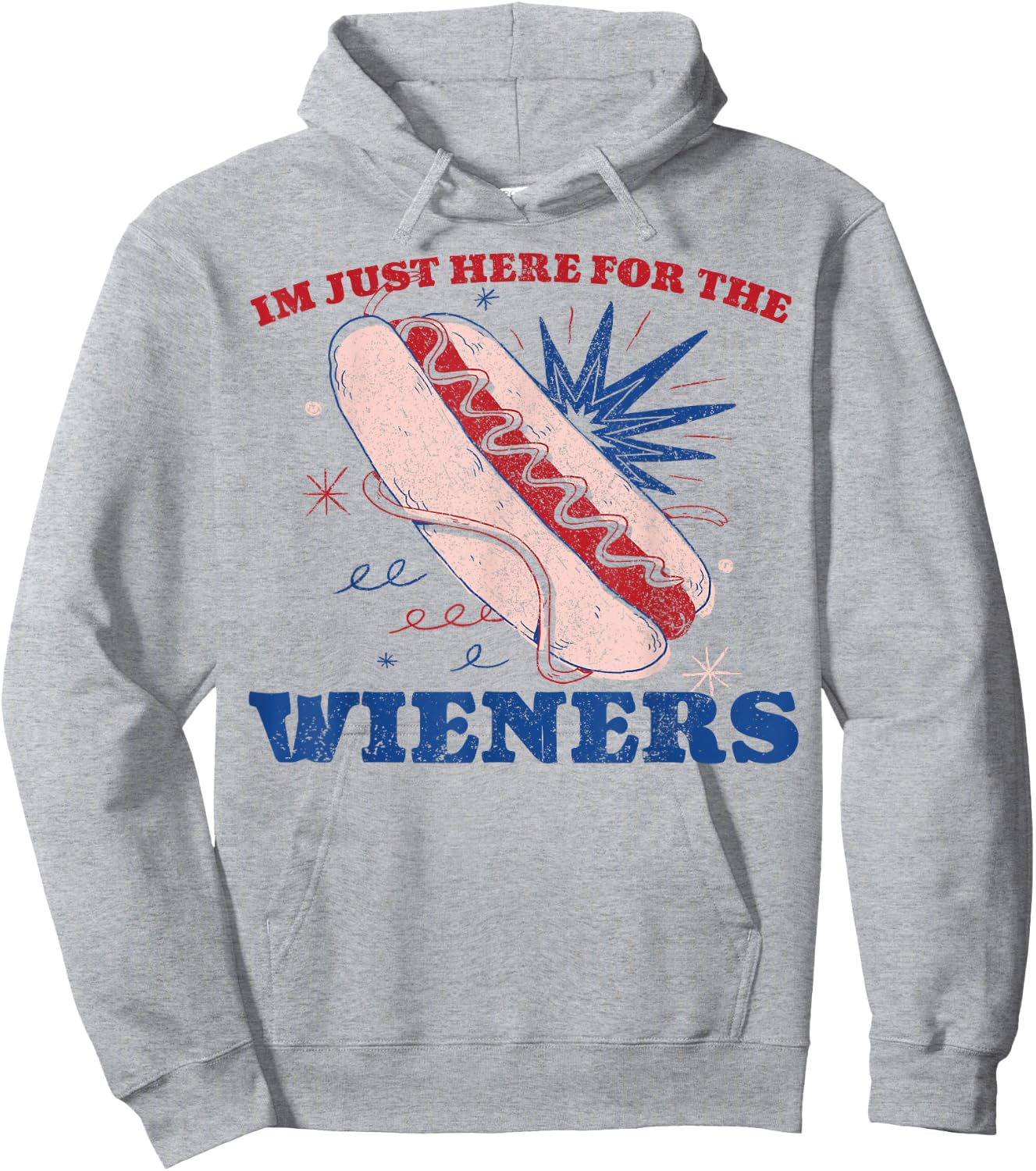 Vintage Hot Dog I'm Just Here For The Wieners 4Th Of July Hoodie - Hoodie | Ash