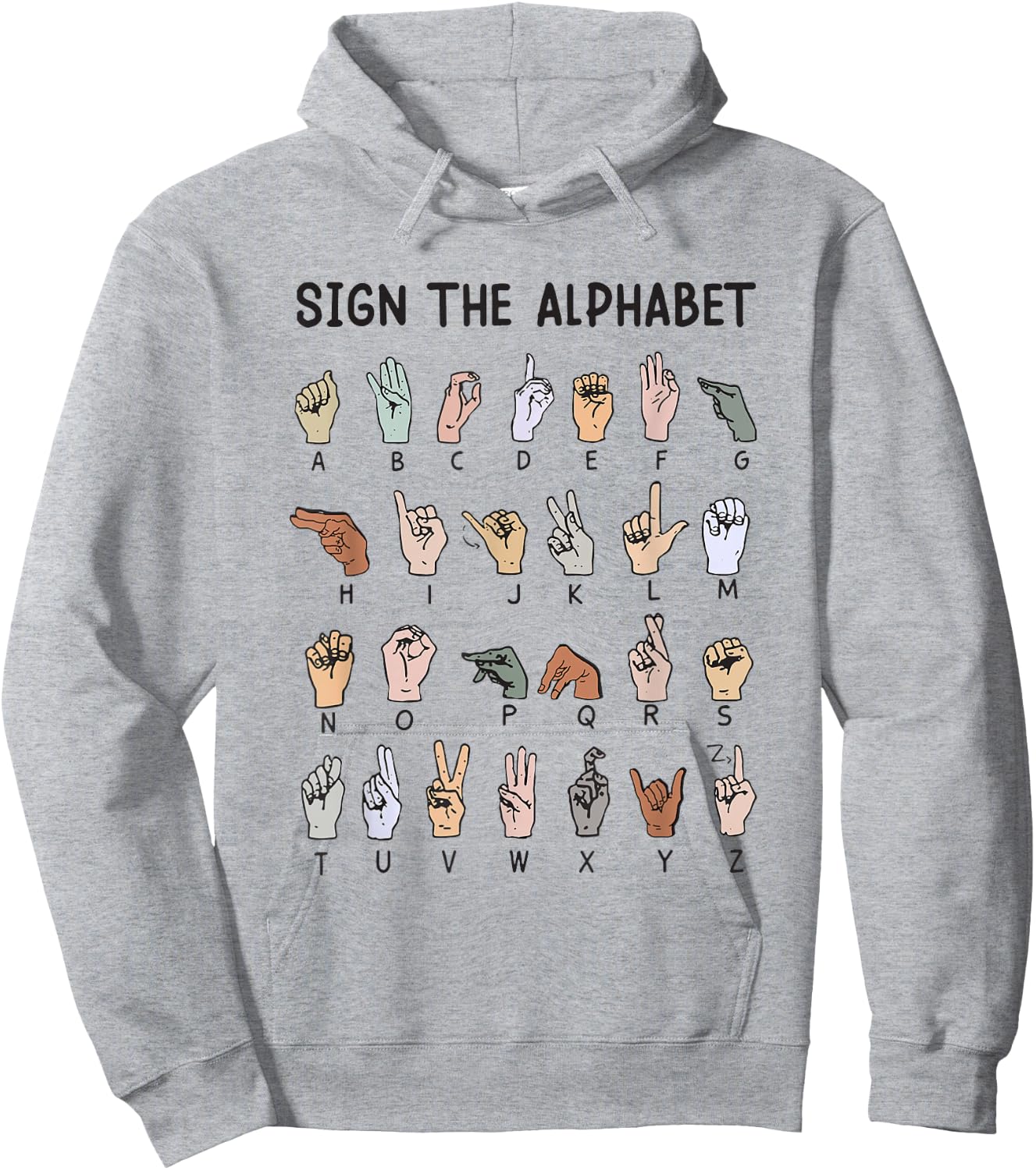 ASL American Sign Language, Alphabet Inclusive Sign ABCs Hoodie - Hoodie | Ash