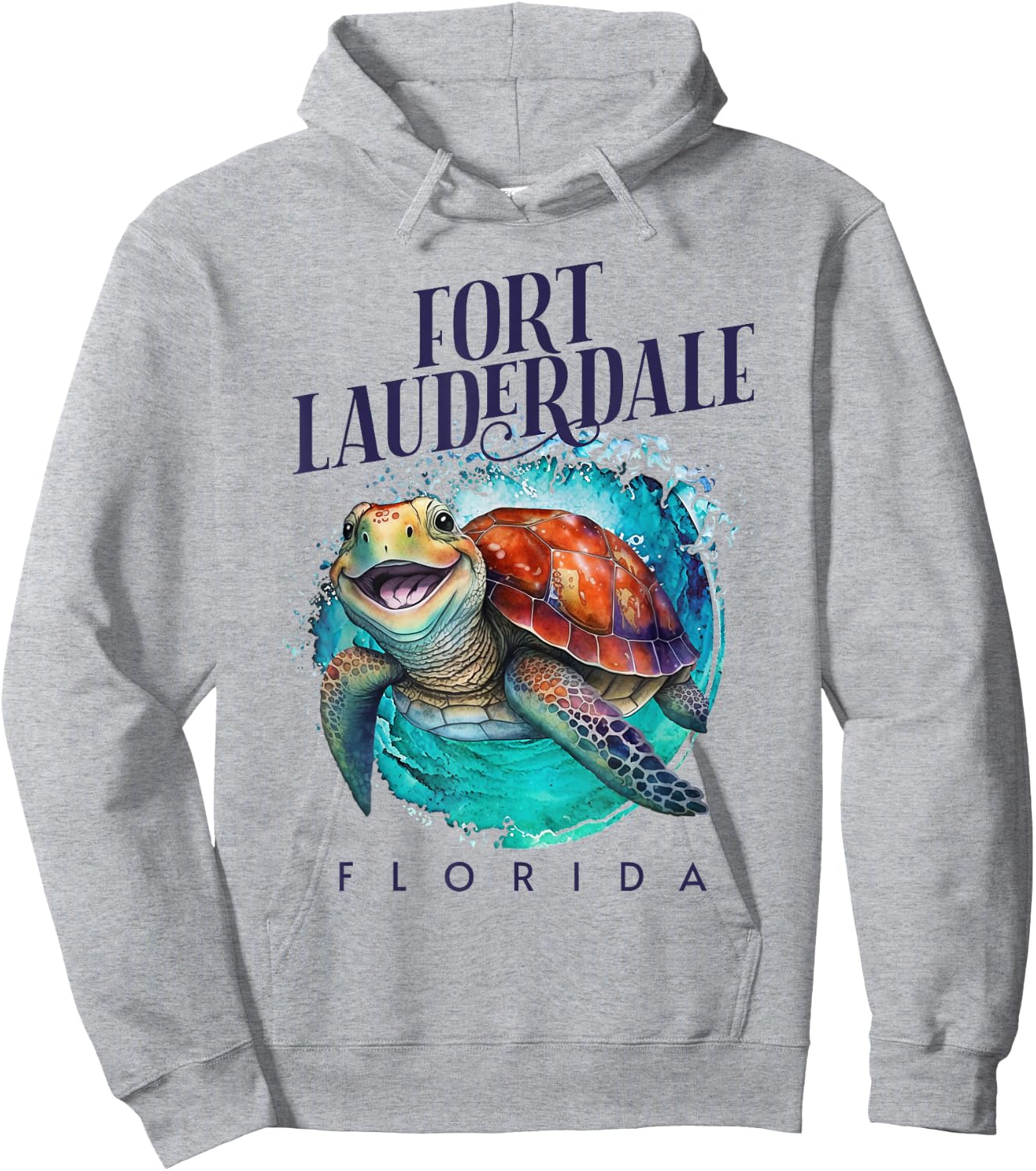 Fort Lauderdale Florida Watercolor Happy Sea Turtle Hoodie - Hoodie | Ash