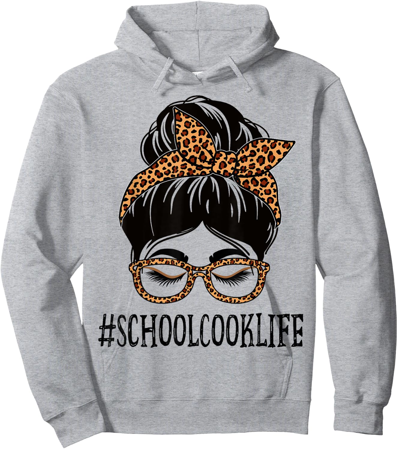 School Cook Leopard Messy Bun Appreciation Back To School Hoodie - Hoodie | Ash