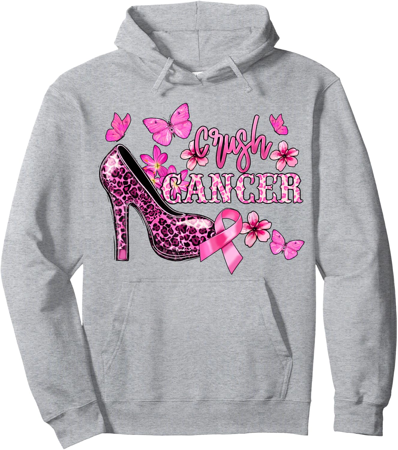 Crush Breast Cancer Awareness High Heels Pink Ribbon Hoodie - Hoodie | Ash