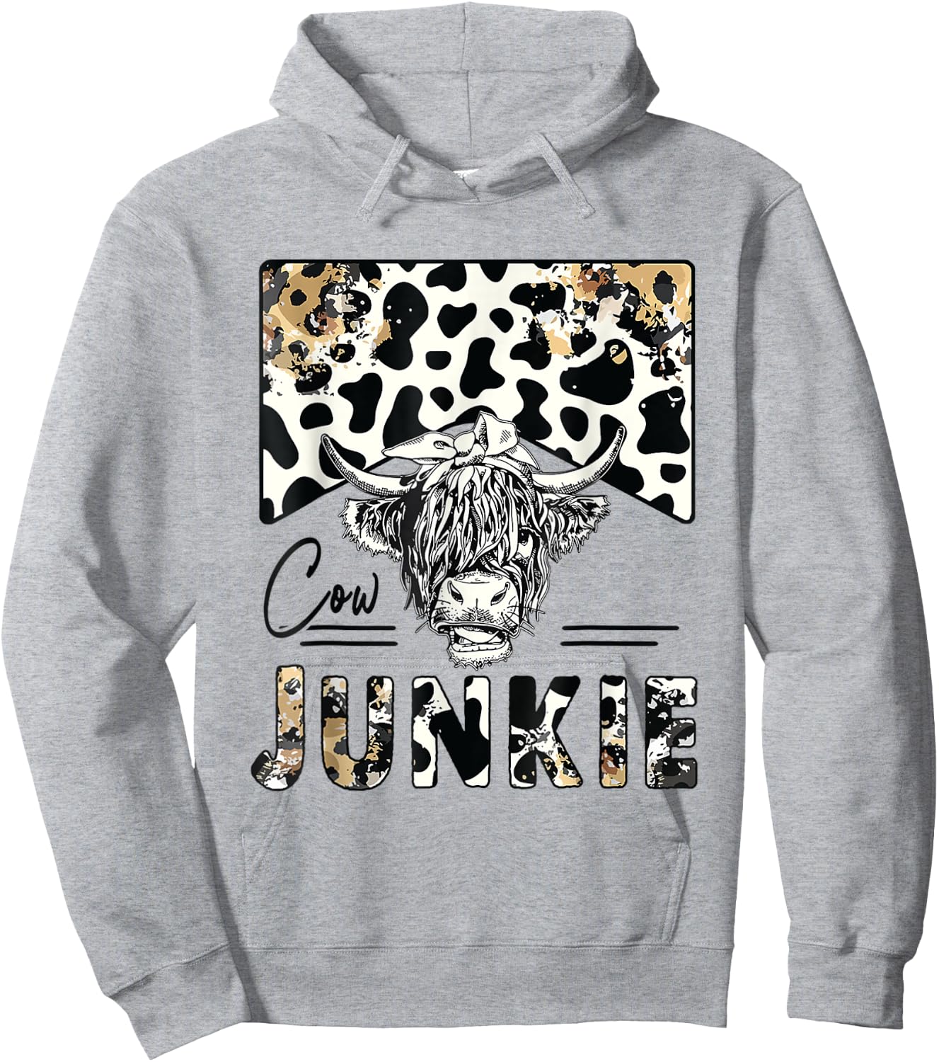 Leopard Highland Cow Bandana Cow Junkie Western Country Gift Hoodie - Hoodie | Ash