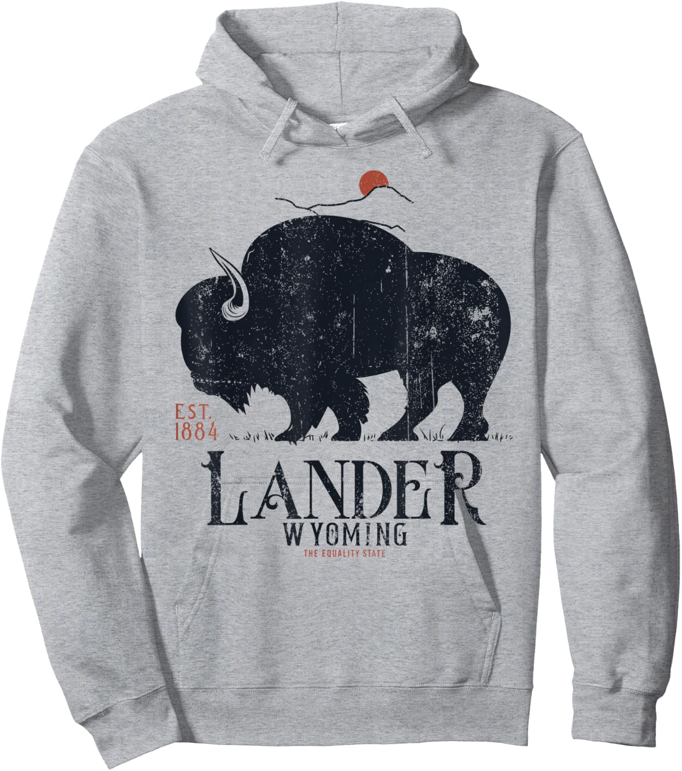 Vintage Lander Wyoming Mountains Bison Western Hoodie - Hoodie | Ash