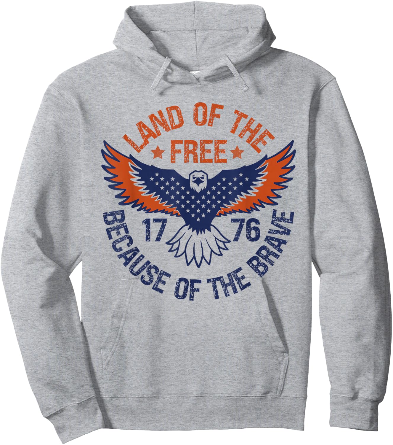 Land of the Free Because of the Brave USA Eagle 4th July Hoodie - Hoodie | Ash