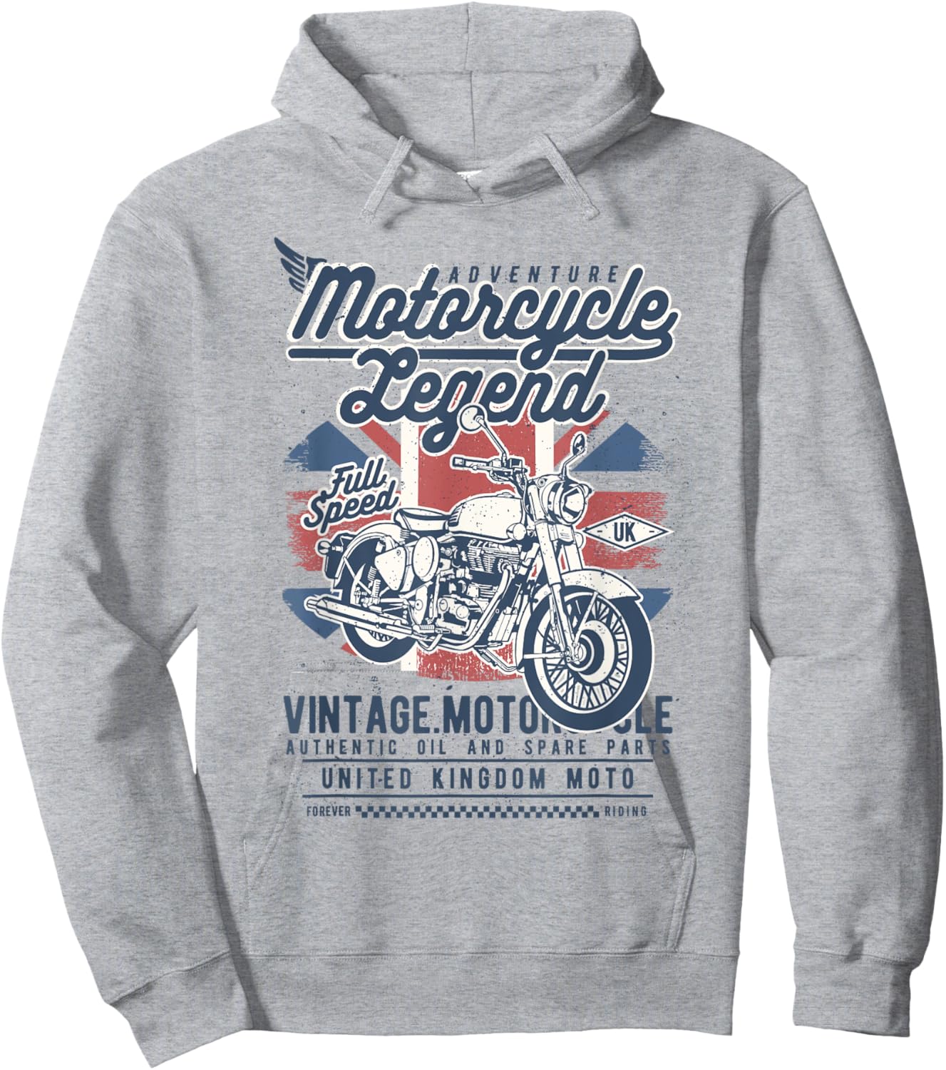 Retro British UK Vintage Style Motorcycle Adventure Design Hoodie - Hoodie | Ash