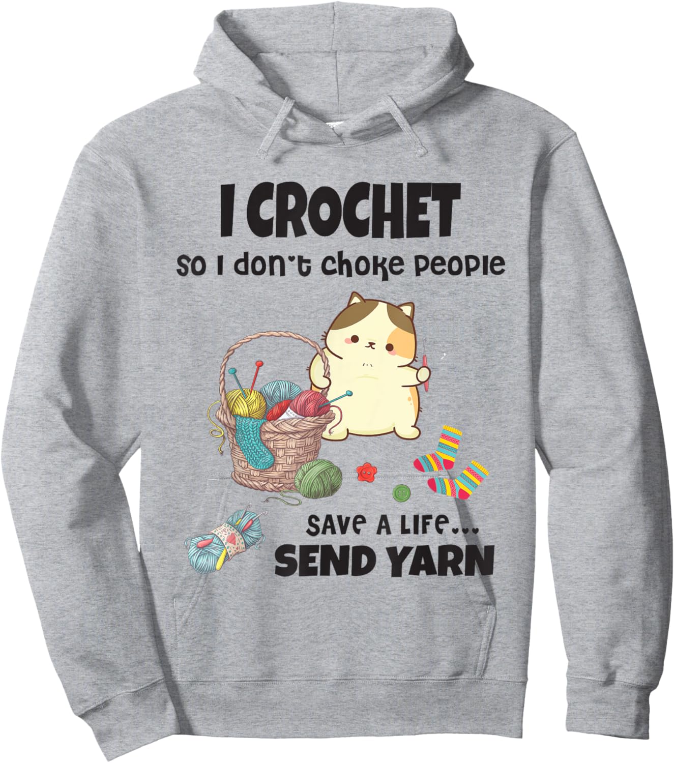 Funny Cute Cat with Crochet And Knitting Yarn Mess for Girls Hoodie - Hoodie | Ash
