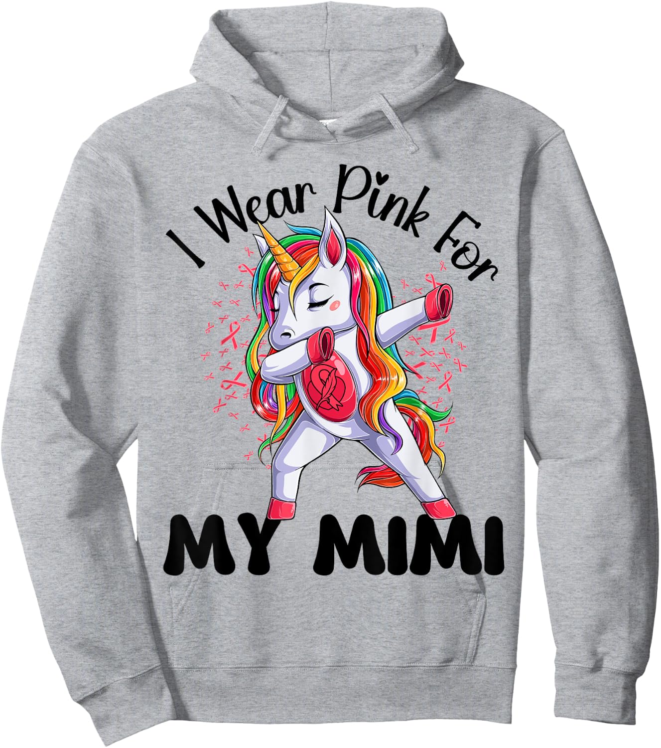 Breast Cancer Awareness Unicorn I Wear Pink For My Mimi Hoodie - Hoodie | Ash