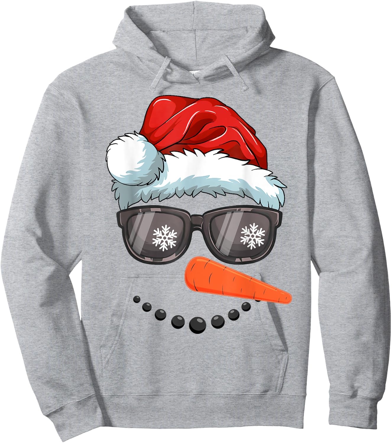 Snowman Face Family Christmas Matching Santa Hat Sunglasses Hoodie - Hoodie | Ash
