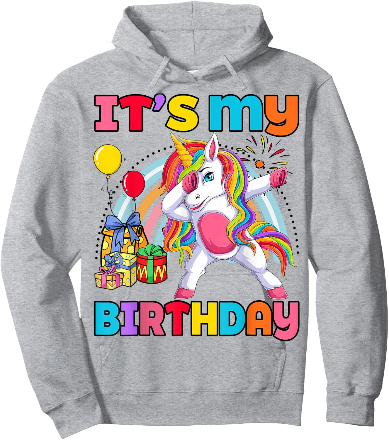 Kids It's My Birthday Dabbing Unicorn Rainbow Girl Toddler Hoodie - Hoodie | Ash